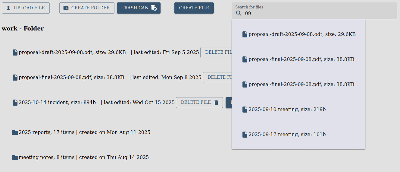 example image showing file search and layout in Epokingine Cloud