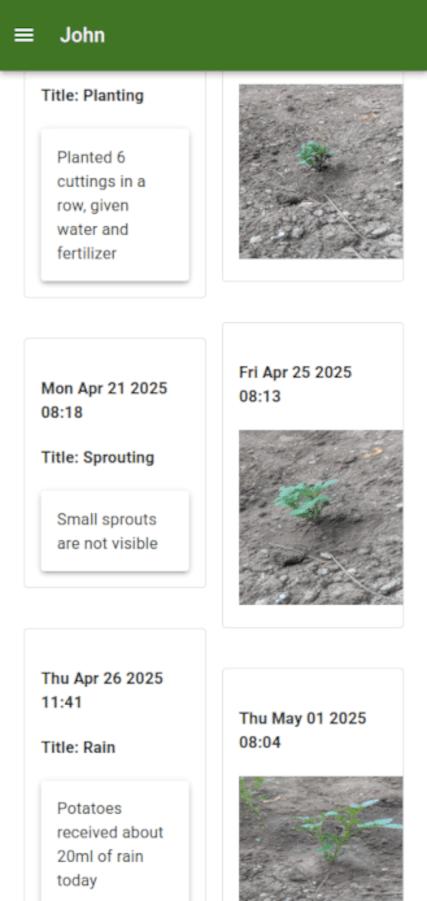 notes describing plant growth